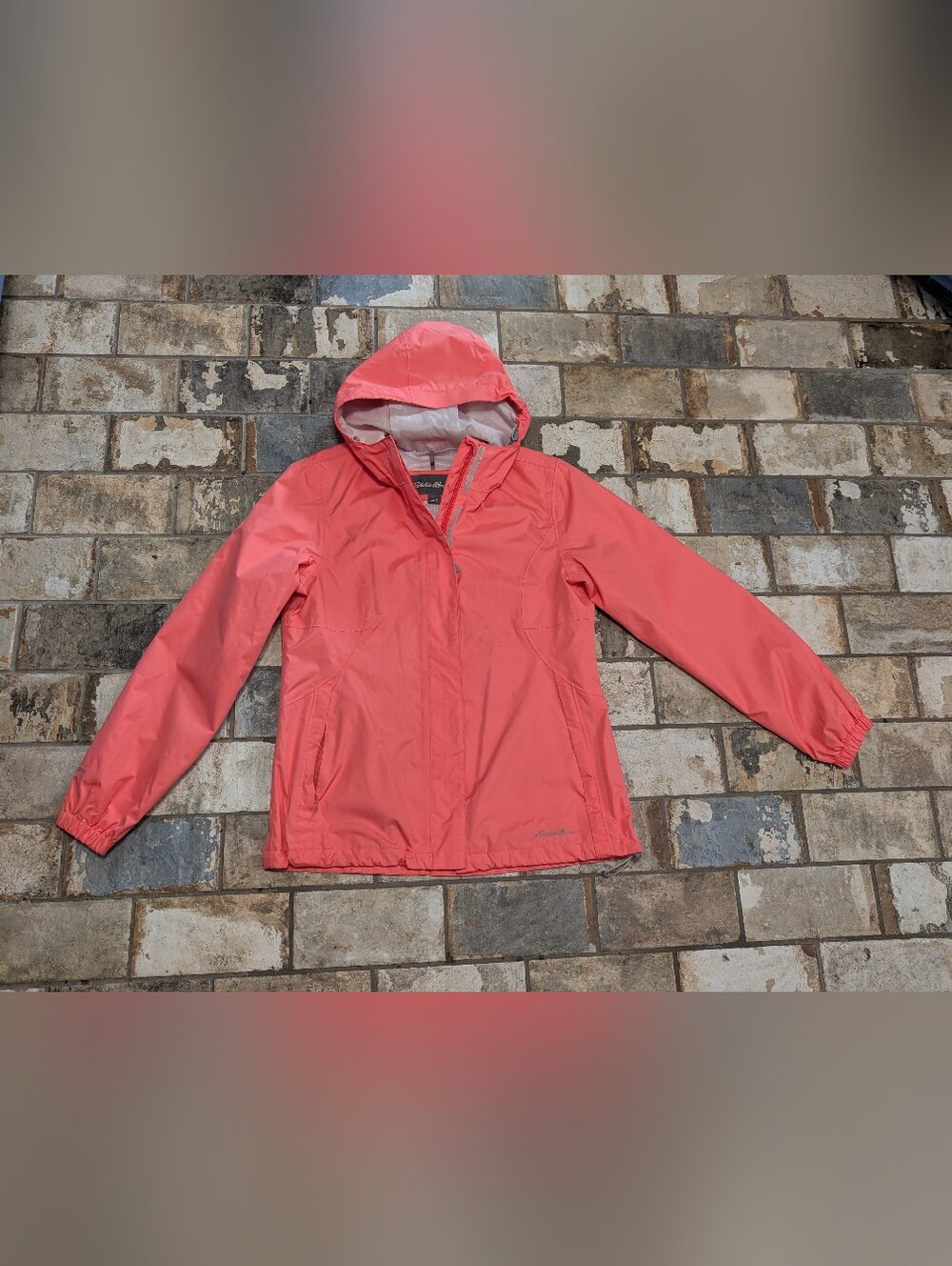 Eddie Bauer WeatherEdge Coral Pink Waterproof Hooded Rain Jacket - Women's Small